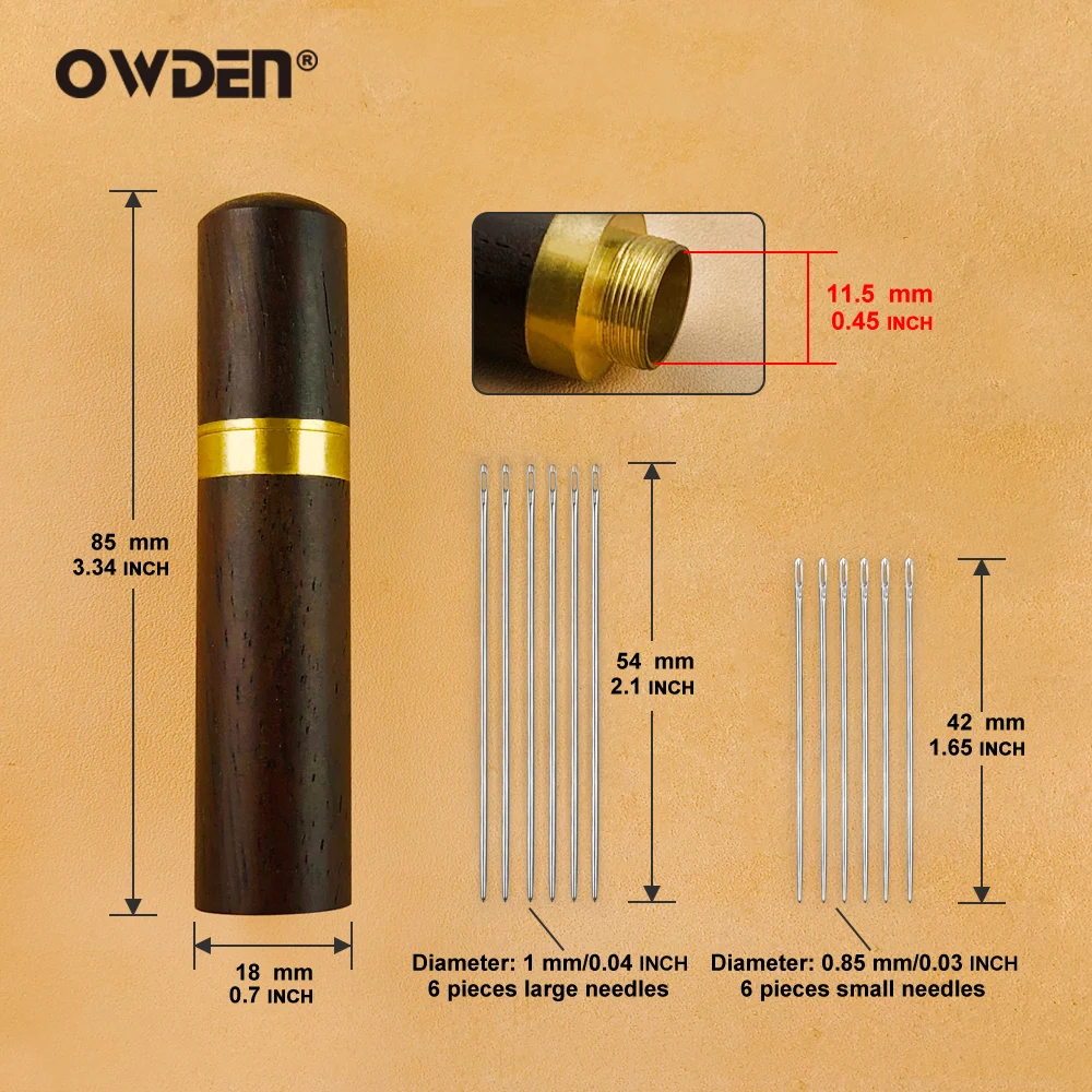 OWDEN 12Pcs Leather Hand Sewing Needles Knitting Pins with 1Pc Storage Container Box Leather Sewing Needle Set