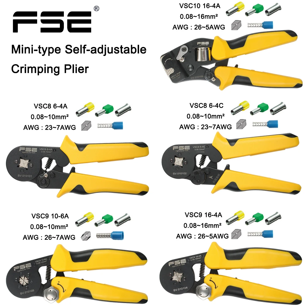 VSC8 6-4A VSC9 10-6A VSC10 16-4A 0.08-10MM2 AWG 23-7 Crimpping pliers Crimpper for Tube Bootlace Terminal Crimping Hand Tool