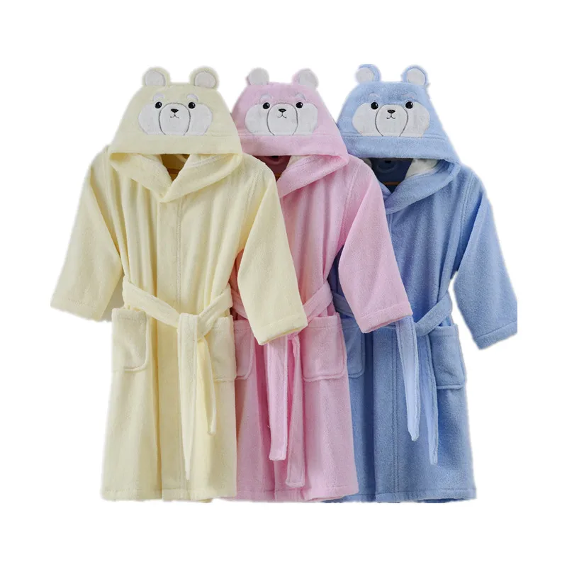 Lovely Kids Robe Boy and Girls Hooded Toweling Terry Robe 100% Cotton Winter Warm Bathrobe Soft Sleeprobe Kids Casual Homewear