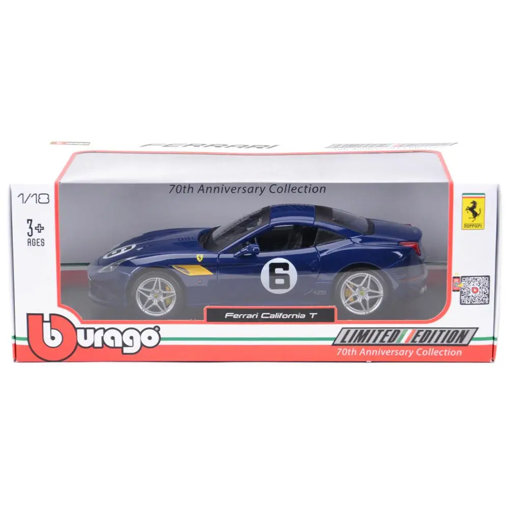 Bburago 1:18 Ferrari-California T #6 Closed Top Sports Car Static Die Cast Vehicles Collectible Model Car Toys