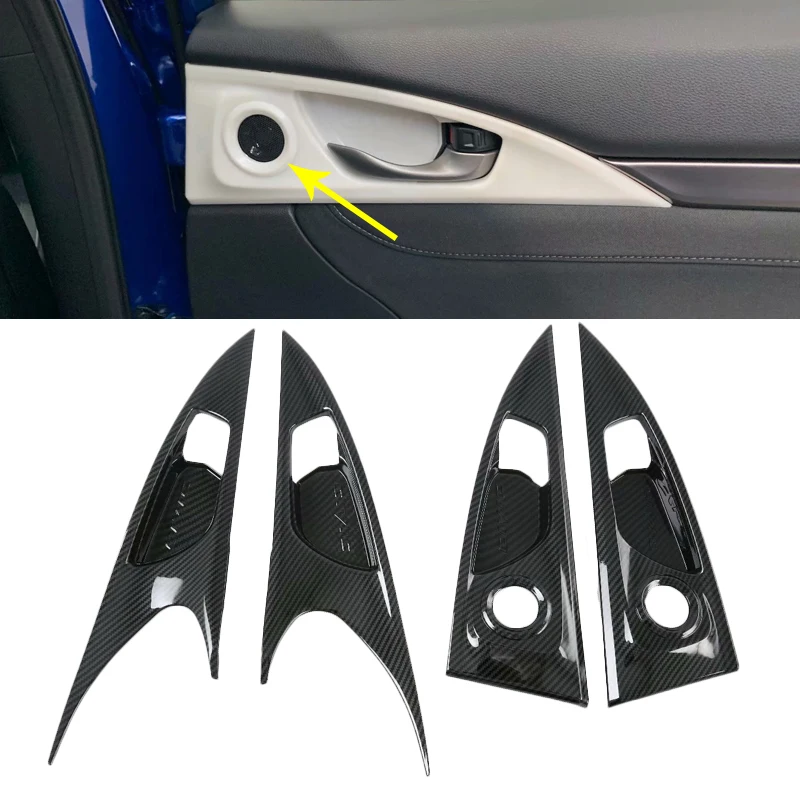 

For Honda Civic Hatchback 2020 2021 Carbon Fiber ABS Car Interior Door Handle Bowl Cover With Speaker Holes Trim Stickers