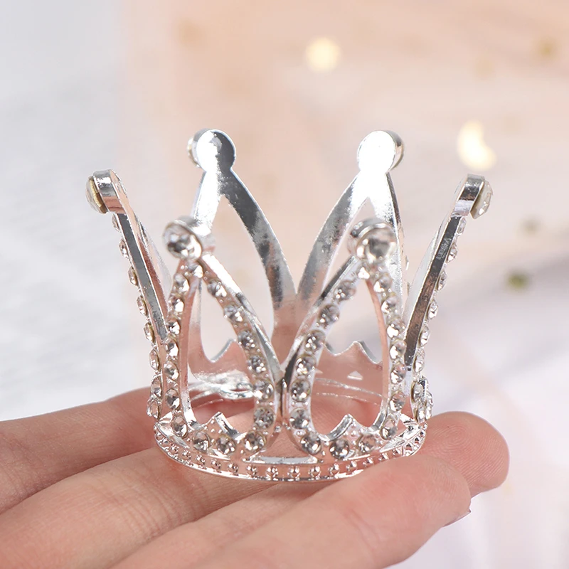 Mini Crown Princess Topper Crystal Pearl Tiara Children Hair Ornaments for Wedding Birthday Party Cake Decorating Tools