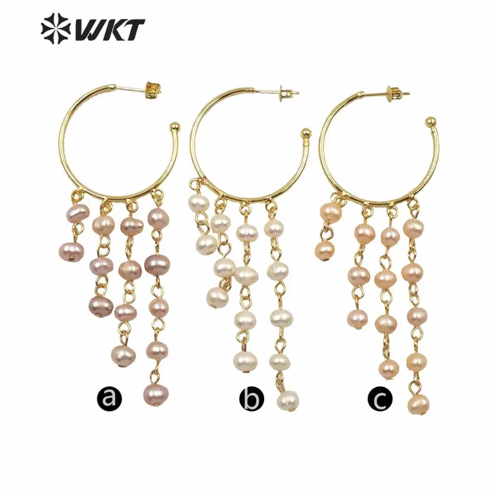 WT-MPE039 WKT  Most Hot Sales Natural Freshwater Pearl Beads Statement Earrings Round Hoop Lady Elegant Classic  Accessories