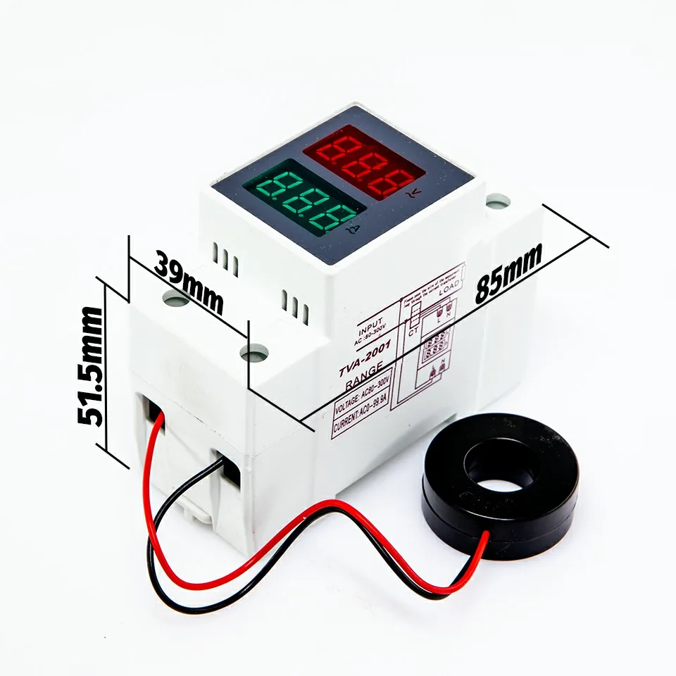 Imagem -02 - Trilho Din ac 80300v 0-99.9a Voltímetro Amperímetro Led Display Painel Tensão Medidor de Corrente com Transformador