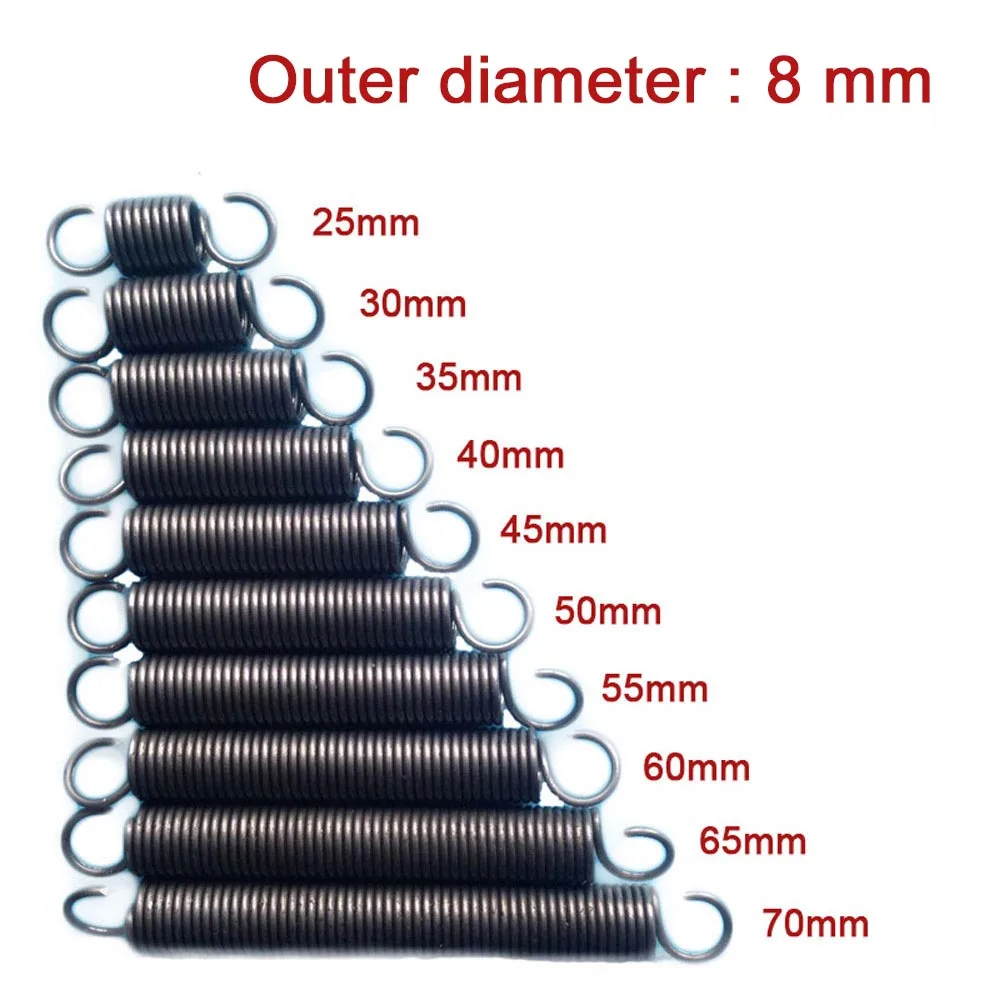 1Pcs Extension Tension Spring Springs Steel Hook Expansion Spring Wire Dia 1.0mm Outer Dia 8mm Length 30mm - 300mm Various Sizes