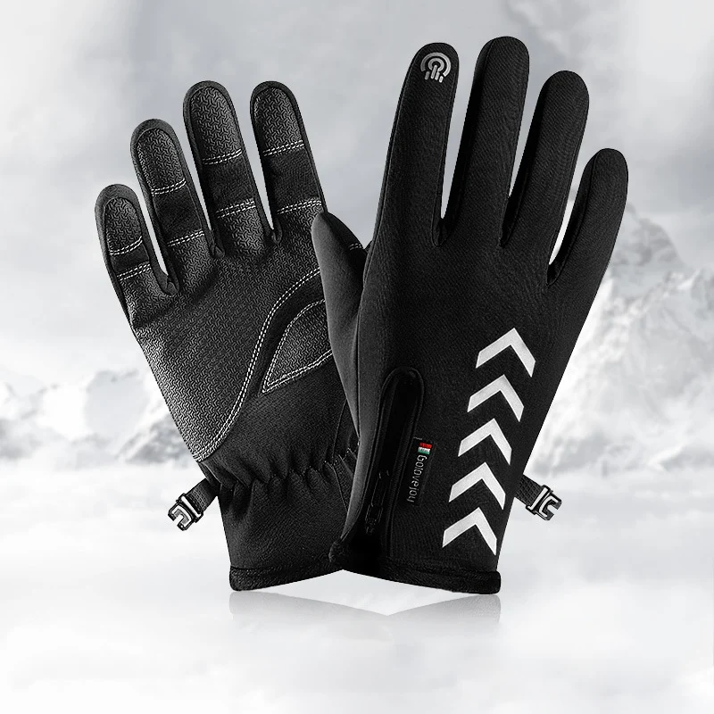 

Gray Winter Windproof Outdoor Warm Cycling Gloves Men Women Waterproof Touchscreen Thick Sport Ski Bicycle New Full Finger Glove