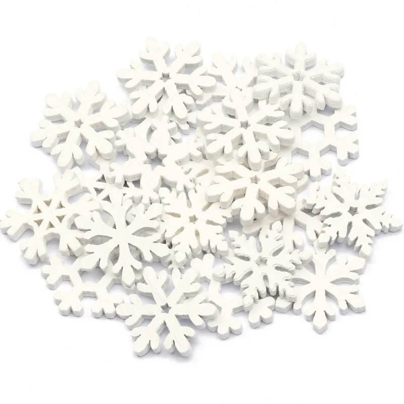 Floco De Neve Branco Fatia De Madeira, Natal Snowflake Scrapbooking, Embelezamento De Natal Artesanato, DIY Decoração Artesanato, 50Pcs, 20mm, 25mm,