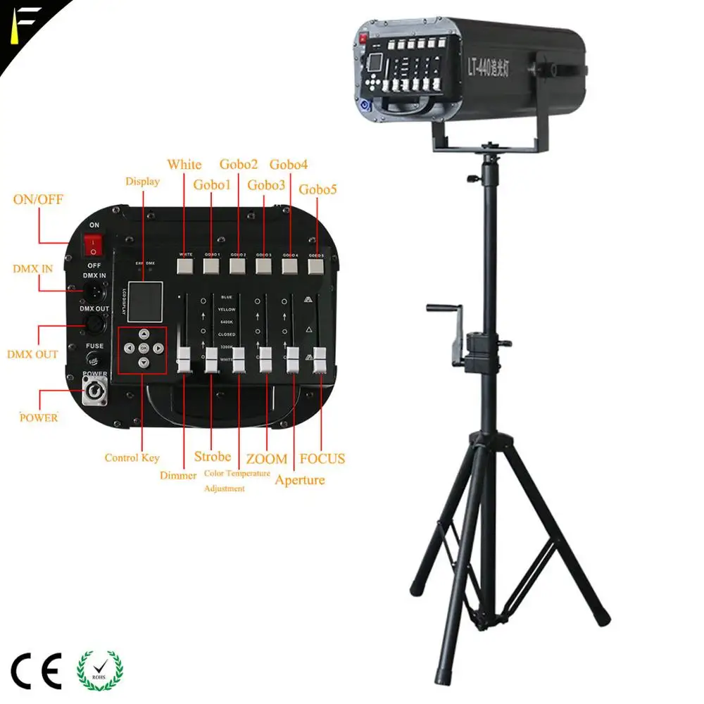 

Dimming Follow Spot Light LED 440 w Strobe Theater Spotlights with Display Fades DMX Control Professional Spot follow Lighting