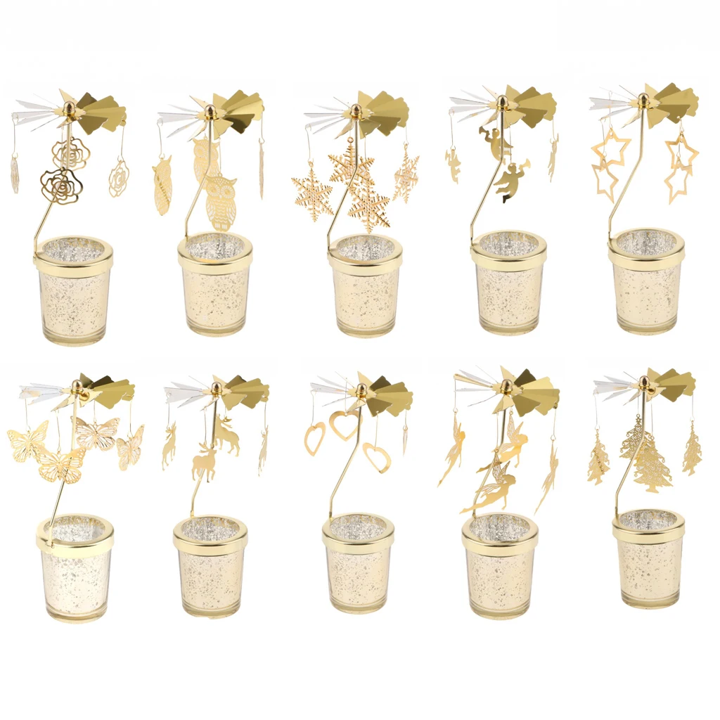 Auto Spining Tea Light Candle Holder Windmill Candlestick for Wedding Christmas Party Festival Decoration Home Bar Ornament