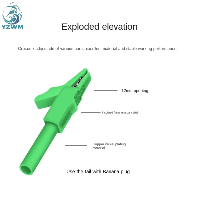 YZWM Clip a coccodrillo completamente isolata ad alta corrente in rame a foro aperto da 12mm 15A / 300V deve inserire un connettore a Banana da 4mm