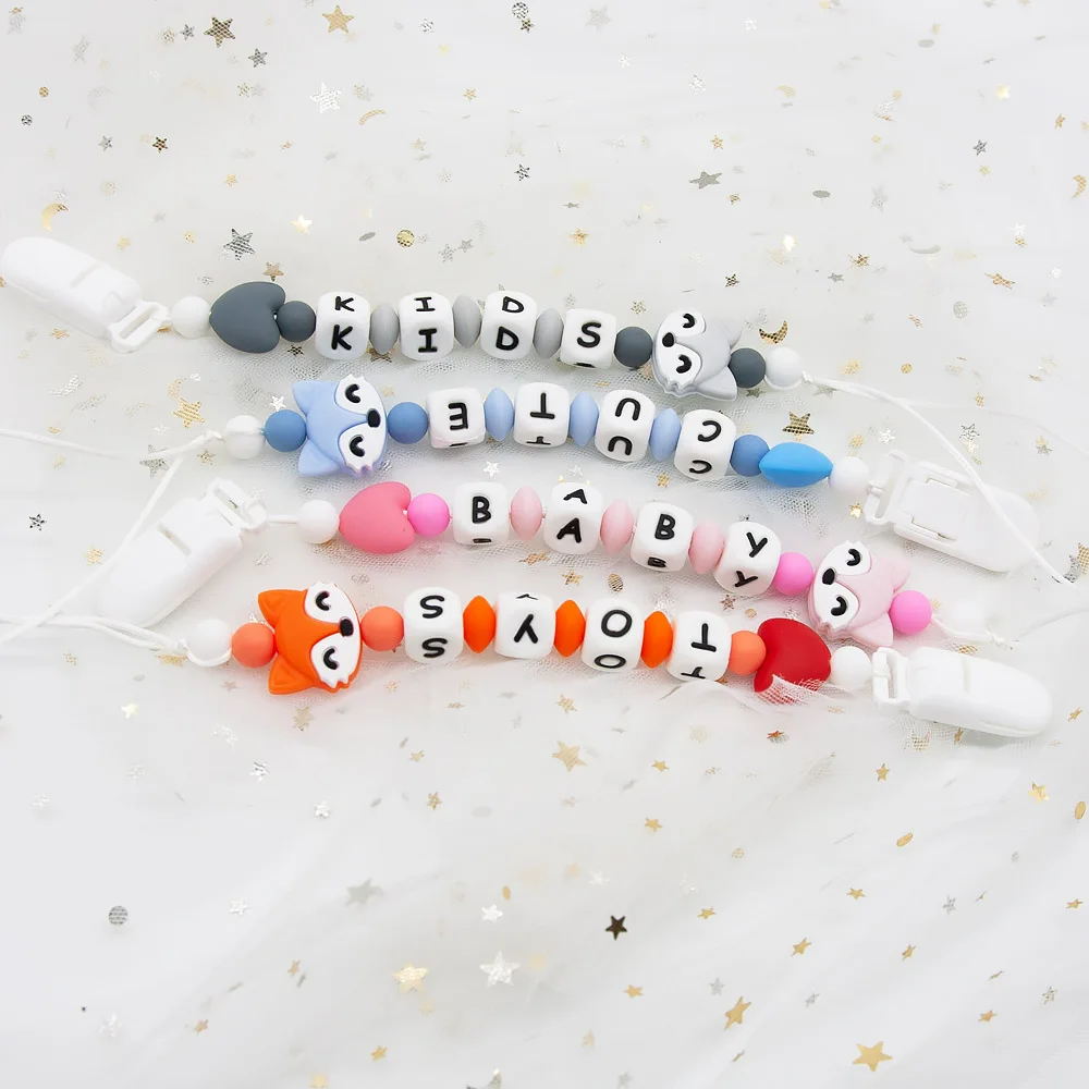 

Cute-Idea 1Set Fox Pacifier Chain Silicone Beads Baby Teething Teethers DIY Beads BPA Free Baby Shower Gifts