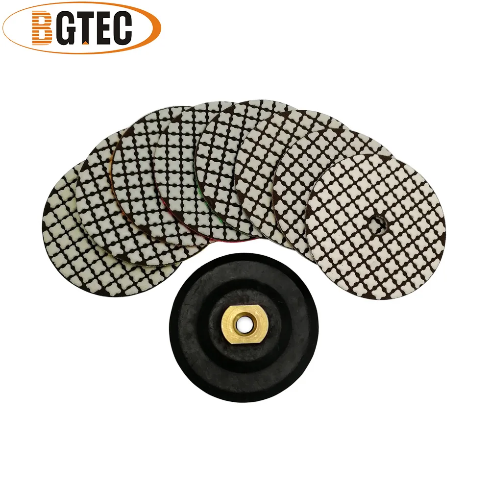 

BGTEC 8pcs # 50 to # buff 100mm Dry Diamond flexible Polishing Pad 4'' grinding disc for Granite Marble with M14 Rubber backer