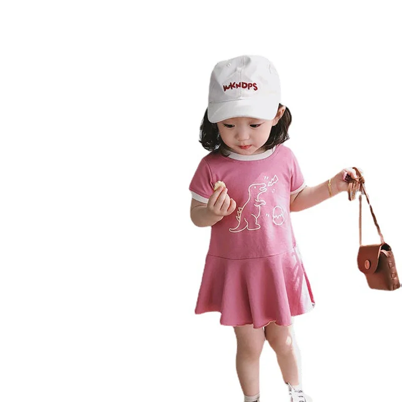 Baby Skirt Summer New Short-Sleeved 1-8T Children's Casual Cute Foreign Style Baseball Skirt Solid Color Girls Dress