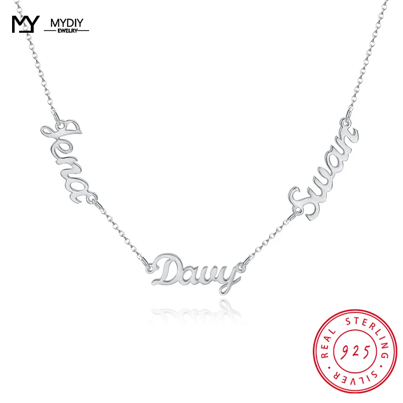 925 Silver Custom Three Name Necklace Personalized Name Nameplate Charm Necklaces Girlfriends Pendant Gift for Family Jewelry