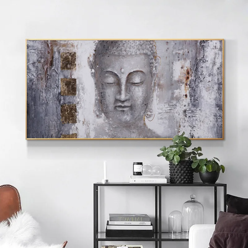 Golden Buddha Abstract Canvas Painting, Religious Wall Art Pictures Posters and Prints, for Living Room Home Decor No Frame