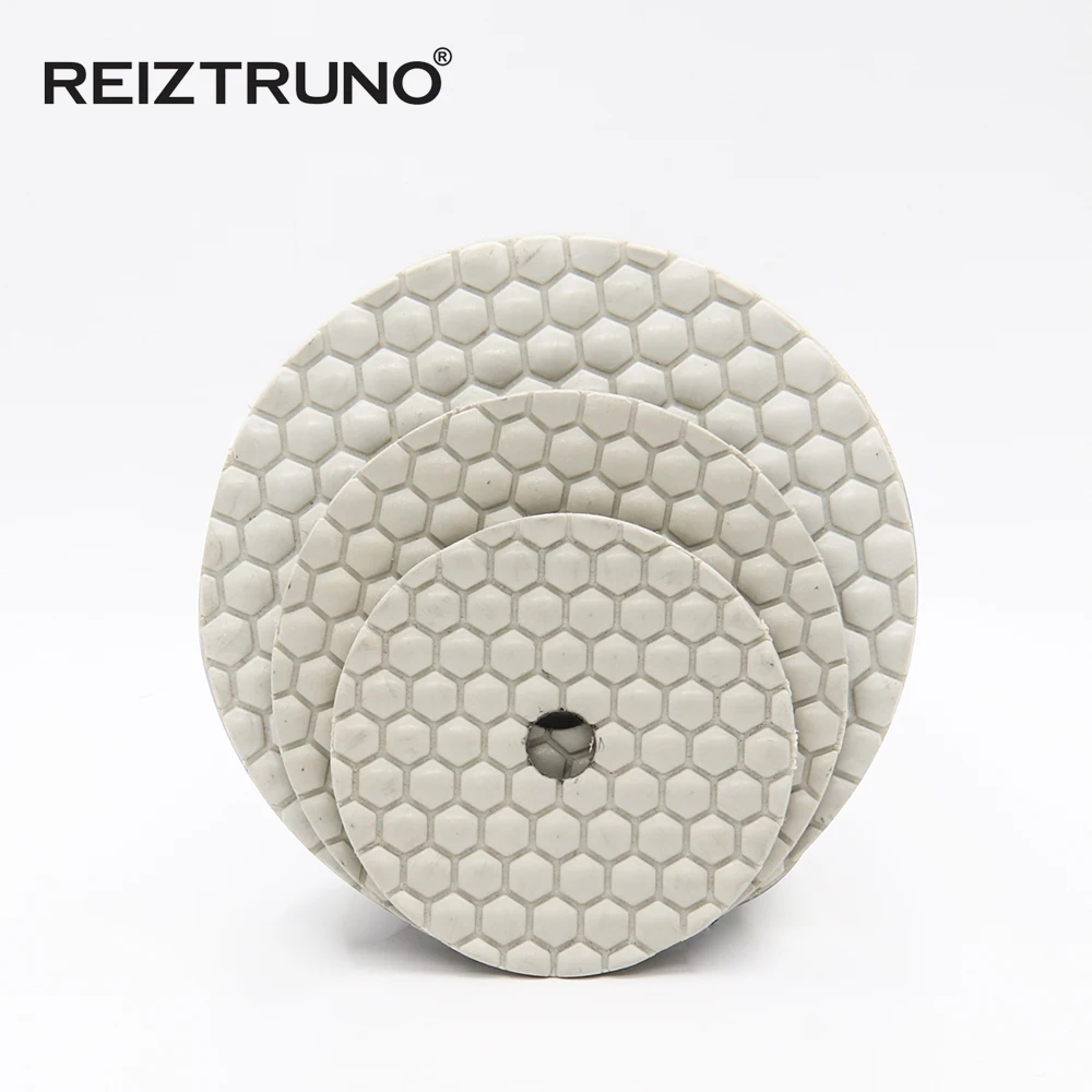 

3 шт. REIZTRUNO 3 "/4"/5 "белые сухие Алмазные полировальные колодки для полировки цветной гранитный и мраморный камень сухой абразивный диск светильник