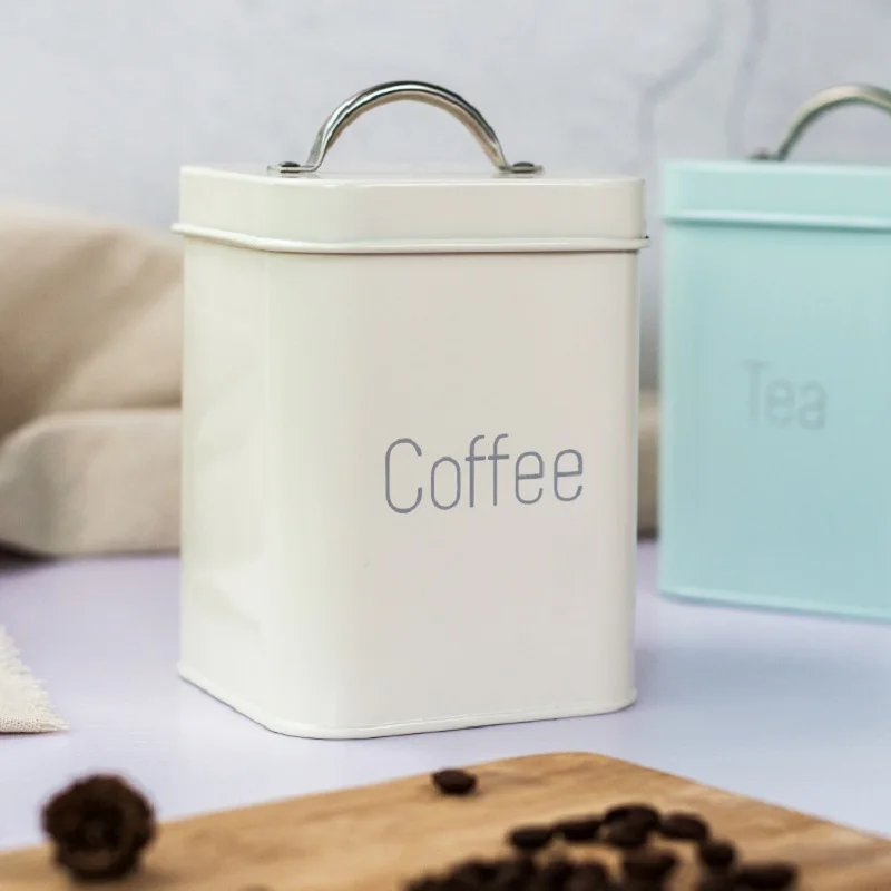 3Pcs/Set 10.6*10.6*14cm Creamy-white Cyan-blue Square Sealed Jar Coffee Pot Tea Caddy Sugar Bowl Milk Powder Can Moisture-proof