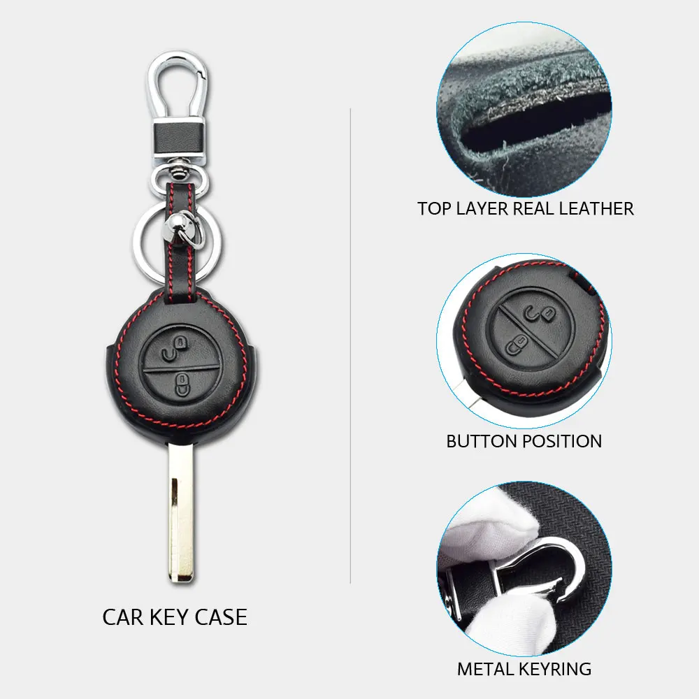 Leather Car Key Case For Mitsubishi Colt Warior Carisma Spacestar Remote Fob Shell Cover Protector Bag Keychain Auto Accessories