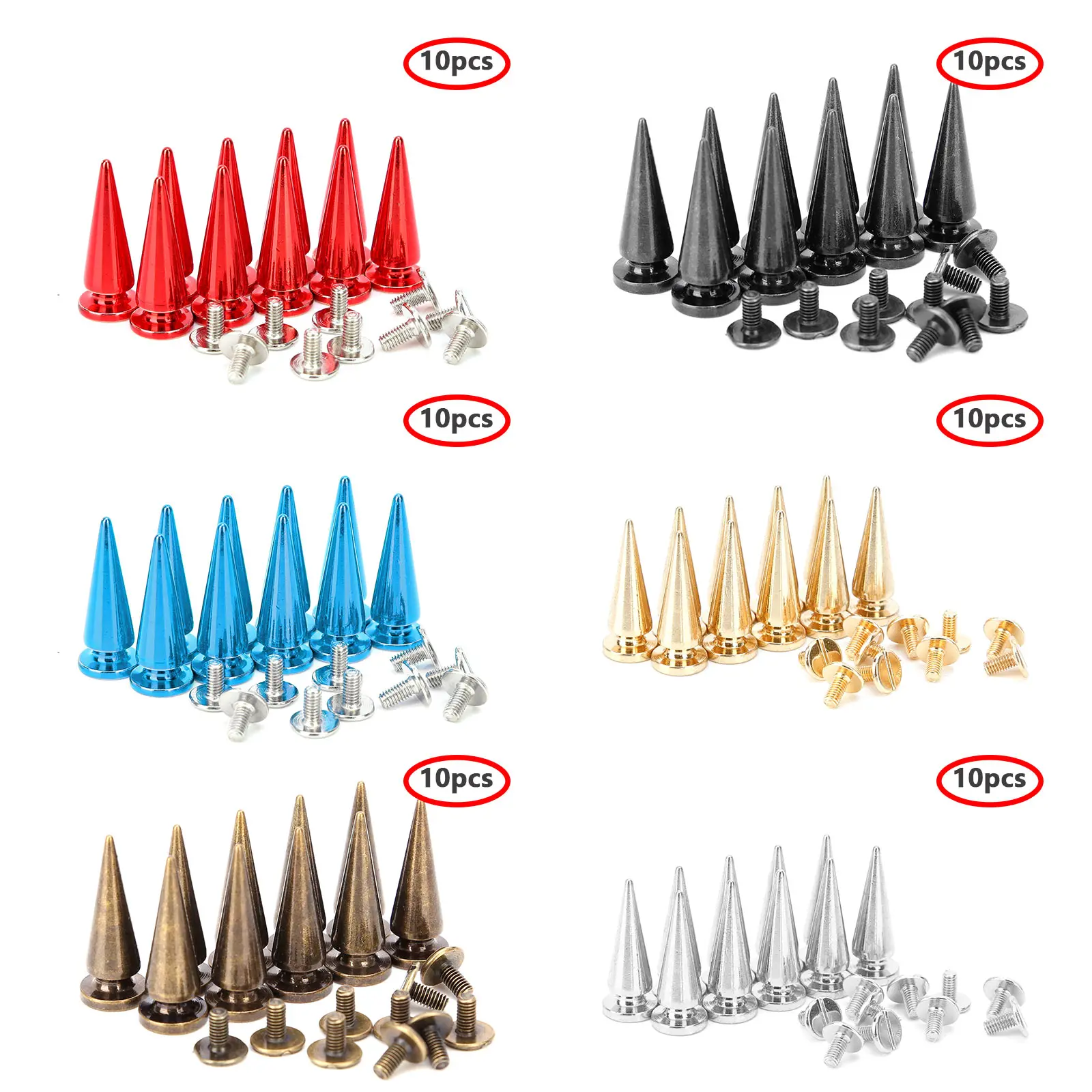 10 Sets 10*26MM Cone Studs Punk Rivets Spikes DIY Craft Cool Punk Garment Rivets For Clothes Bag Shoes Leather DIY Handcraft