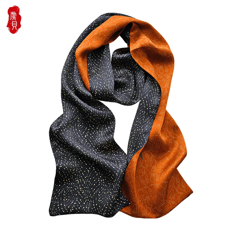 Black small starts 100%silk scarf fashion women scarves ribbon foulard design neckerchief headscarf bandana warp gift for girls