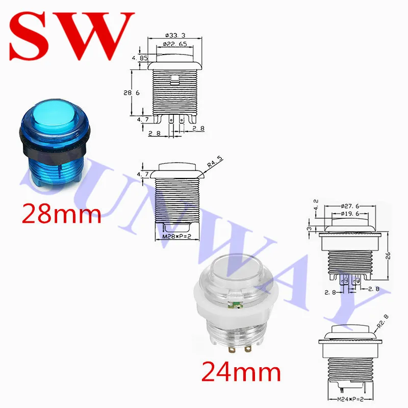 15 قطعة عالية الجودة الممرات 12V جولة الصمام مضيئة دفع زر 28 مللي متر الملونة LED المضاء برغي في نوع لممر لعبة وحدة