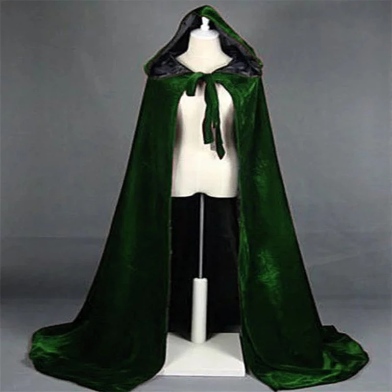 Adulto Halloween velluto mantello mantello con cappuccio Costume medievale strega Wicca vampiro uomo donna costumi spaventosi