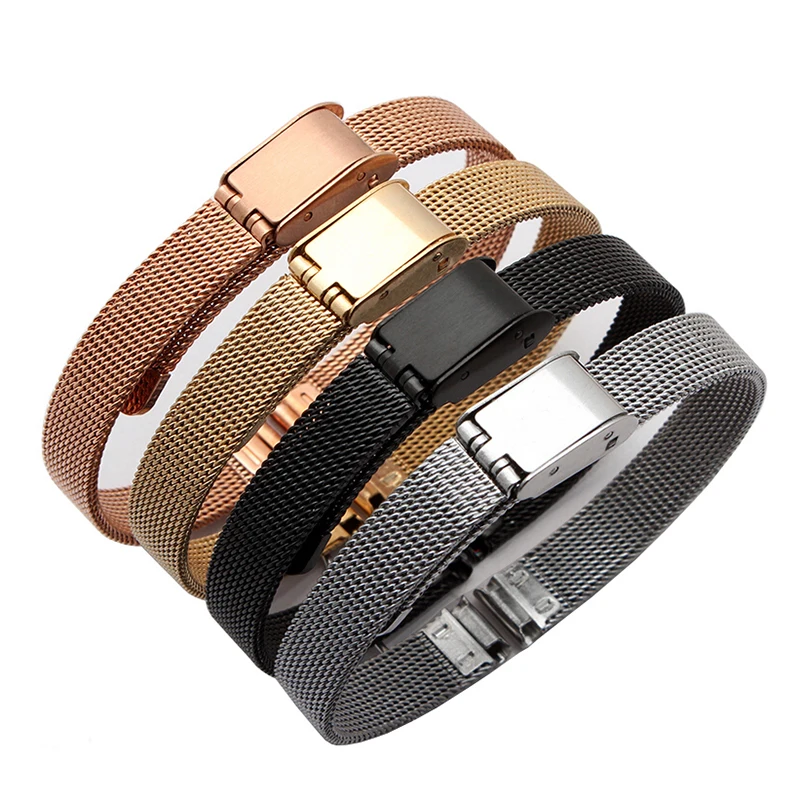 small Milan mesh stainless steel watchband for fossil child gril‘s bracelet straps 6mm 8mm 10mm 12mm silver gold gold