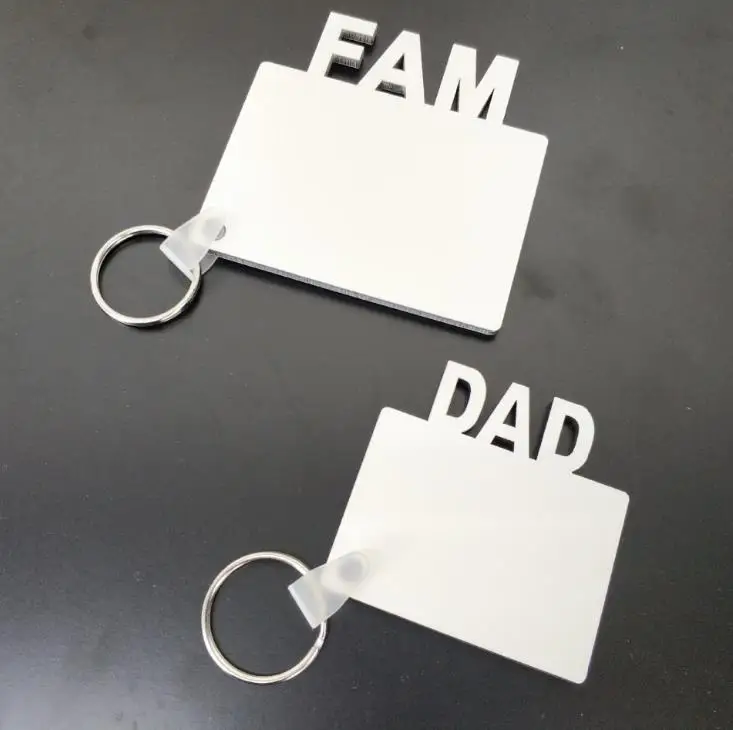 Sublimation MOM DAD FAM Keychain Father's Mother's Day Gift Party Favor Blank MDF Custom Key Rings SN3848