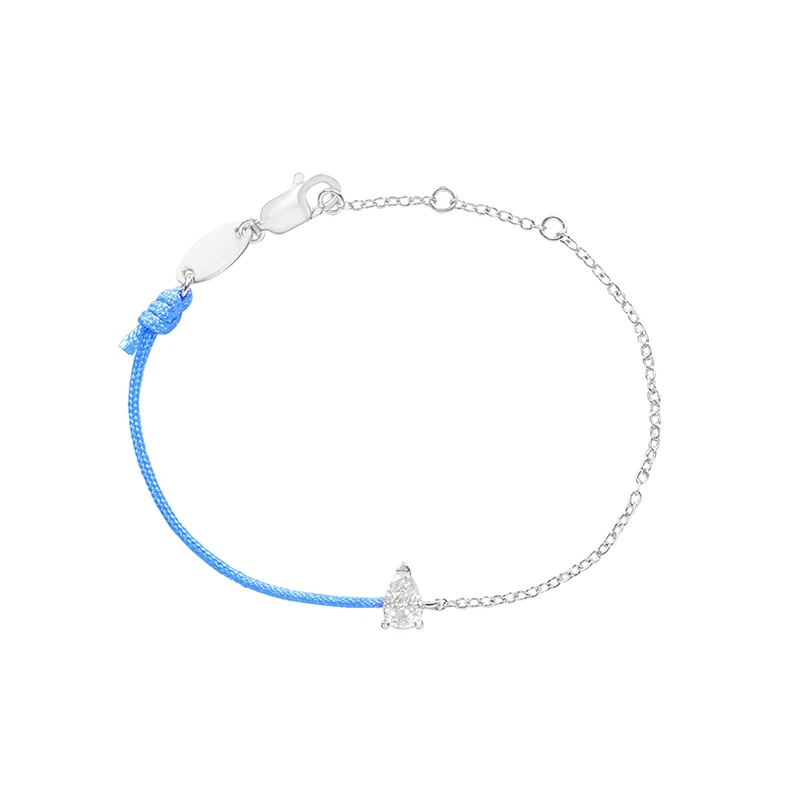 SHADOWHUNTER New 925 Sterling Silver Thin Rope Bracelet Water Drop Crystal Bracelet Blue Line Chain For Young Girl Women Jewelry