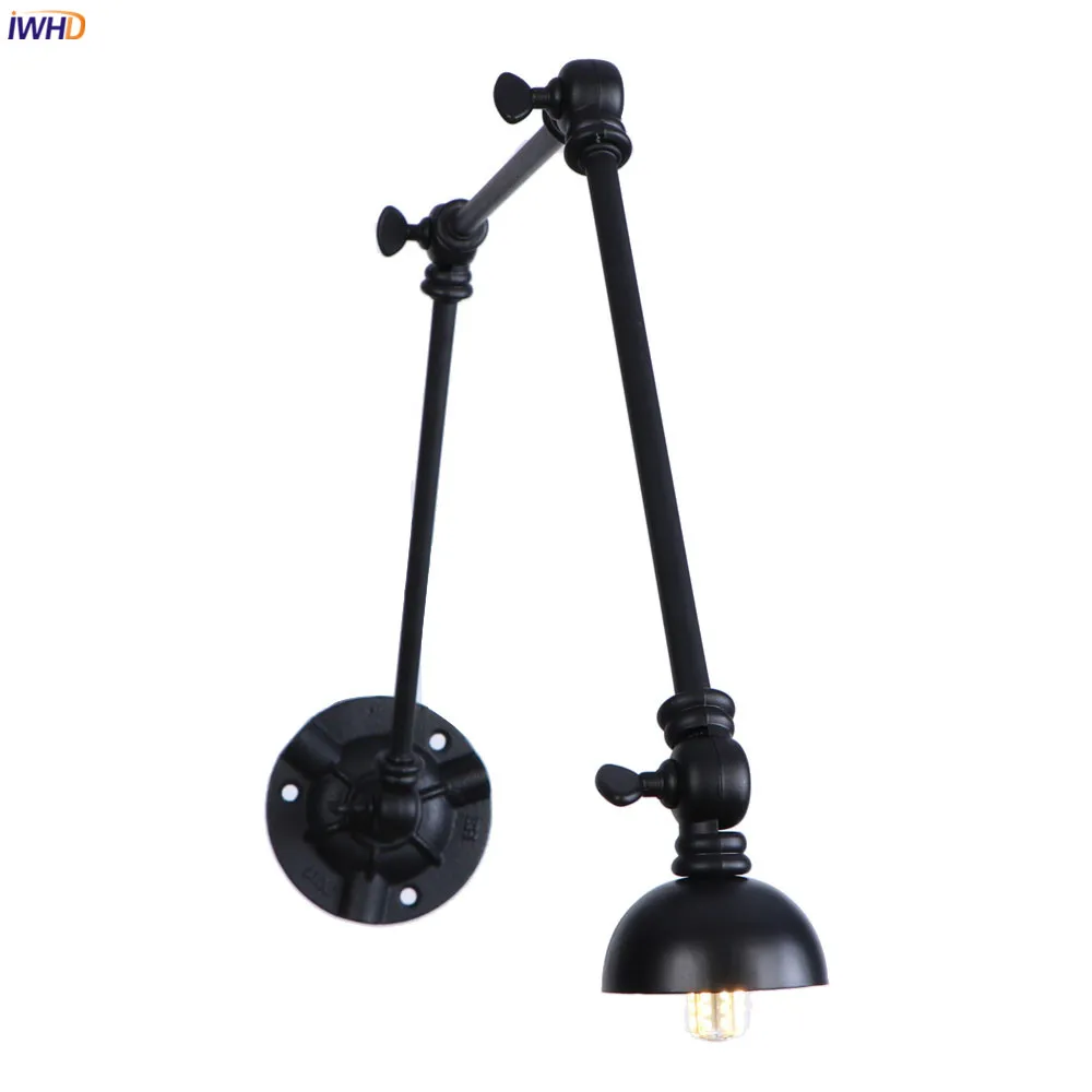 

IWHD 3 Arms Black Vintage Wall Lamp Bedroom Stair Beside Loft Decor Industrial Wall Light LED Wandlamp Applique Murale Luminaira