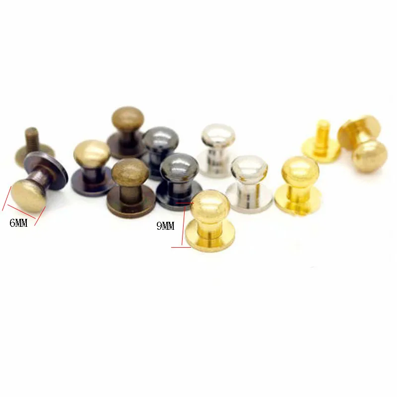 6 x 9mm Ball Head Stud Screw Back Nipple Rivet Studs Button Strap Stopper Leathercraft