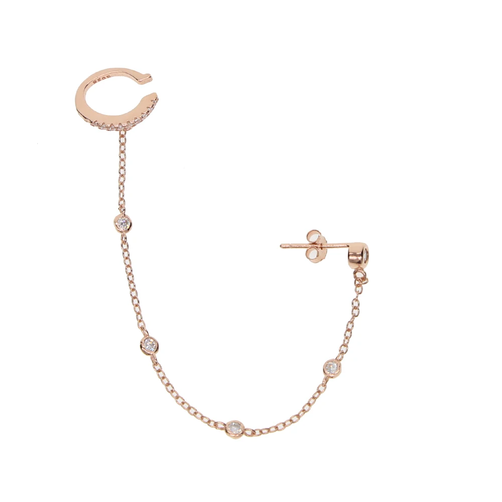 Korean Version 925 silver Jewelry Tassel Earrings Fashion Retro Long chain Earrings Chain Metal cuff Earrings