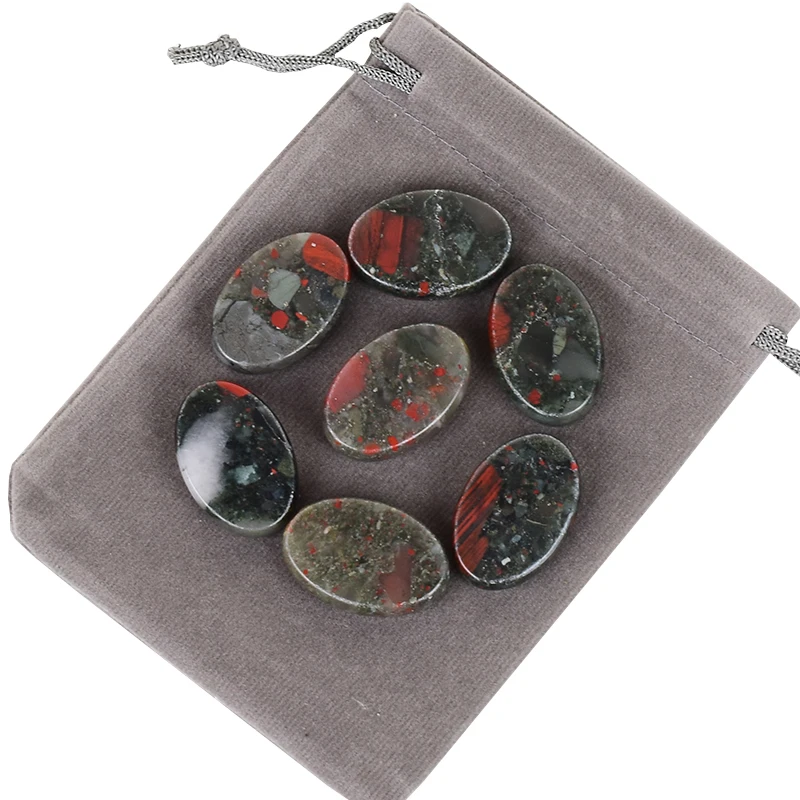 Blooded Jasper Oval Worry Stones 30*20 Natural Palm Stone Mineral Chakra Set Gift Bag Tumbled Stone Reiki Healing Home Decor