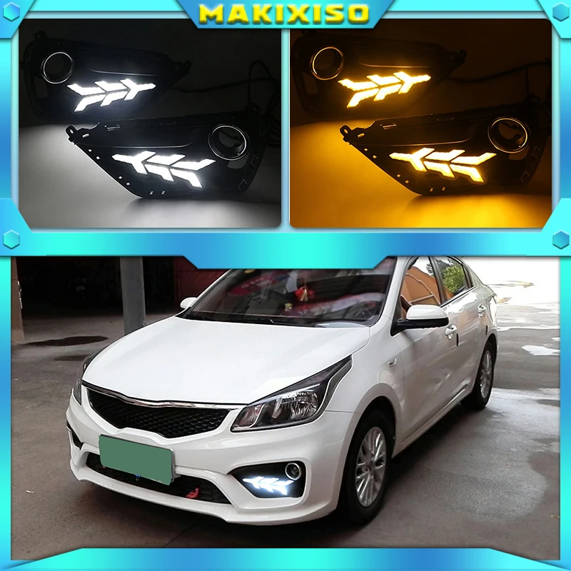 

2pcs LED DRL lights Daytime Running Light Daylight yellow Signal fog lamp Styling lights For KIA K2 RIO 2016-2017