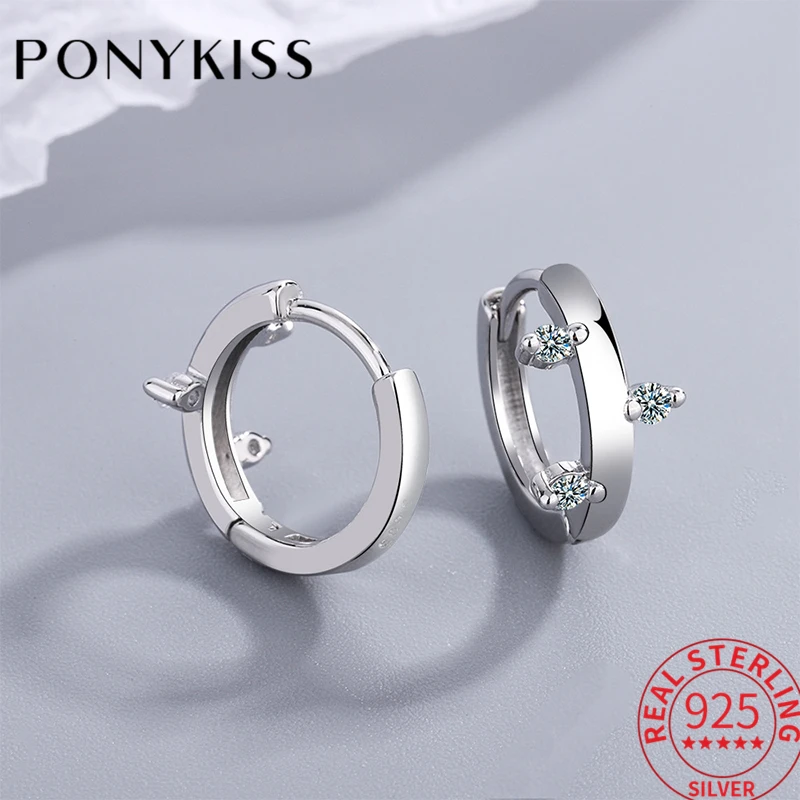 PONYKISS Trendy 925 Sterling Silver Branch Zircon Round Hoop Buckle Earrings for Women Punk Fine Jewelry Gifts Drop Shipping