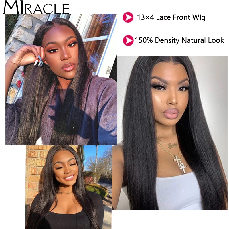 Miracle 13x4 Synthetic Lace Front Wig For Black Women Ombre Blonde Brown Lace Wig 26Inch Yaki Straight Synthetic Lace Front Wig