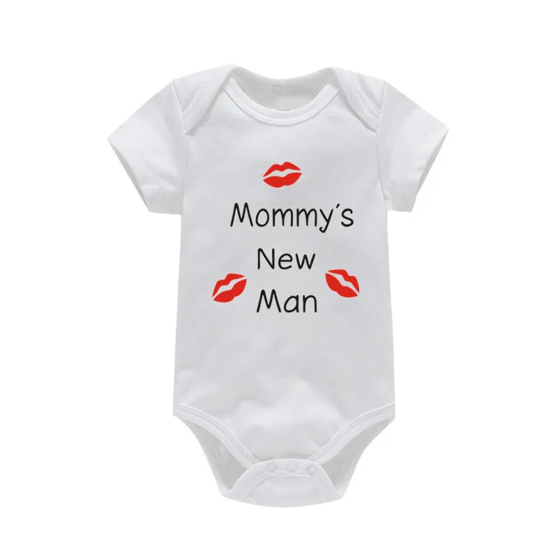 Newborn Baby Clothes Short Sleeve Boy Clothing Mommy\'s New Man Design 100% Cotton Rompers De Bebe Costumes Black