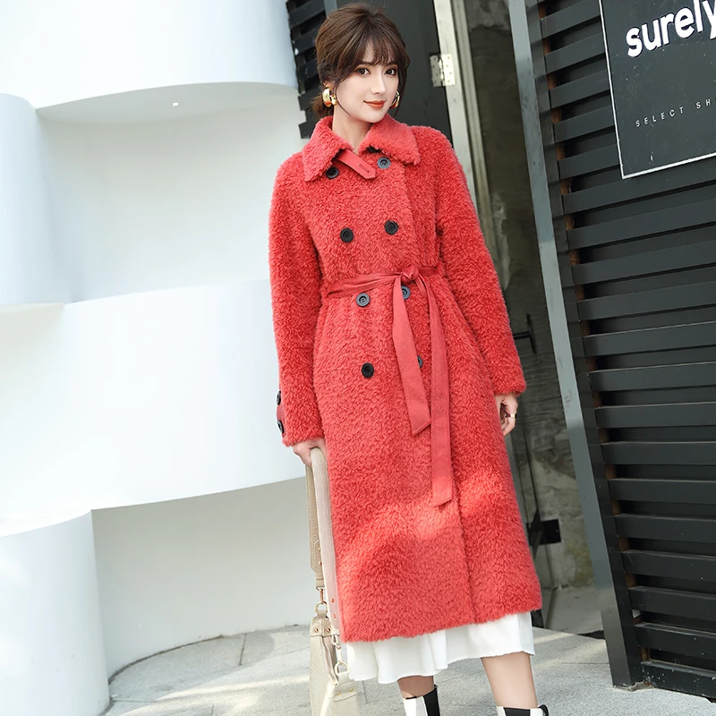 Granular sheep sheared fur coat women's mid-length lamb fur coat autumn/winter 2021