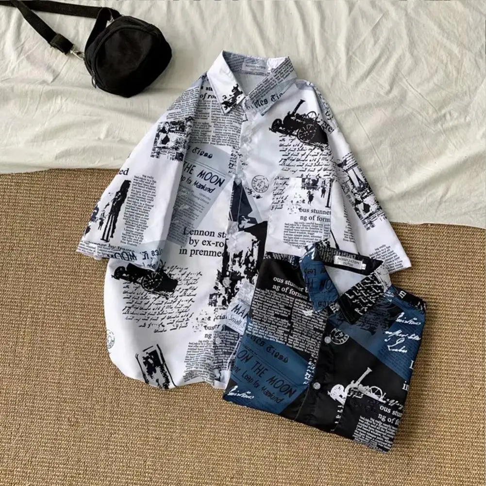 Men Summer Shirts Short Stylish Print Sleeve Plus size Loose comfort Oversized Shirt Single-breasted Zomer herenoverhemden