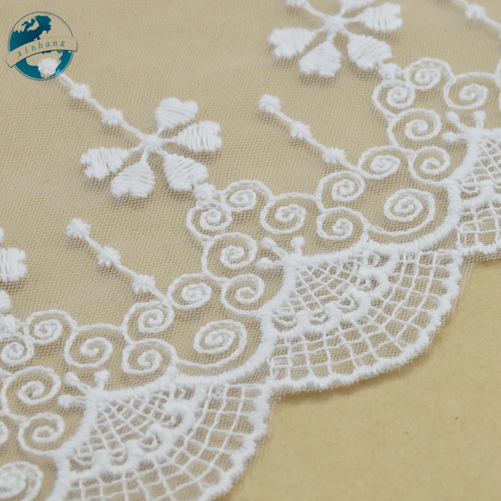 10.5cm Width White Cotton Embroidery French Lace Ribbon Fabric Guipure Diy Trims Warp Knitting Sewing Curtain Accessories#4132