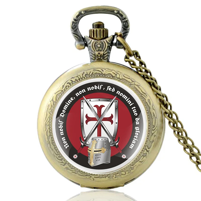 Templar Order Cross Ontwerp Glas Cabochon Quartz Vintage Zakhorloge Mannen Vrouwen Hanger Klassieke Ketting Ketting Uur Klok