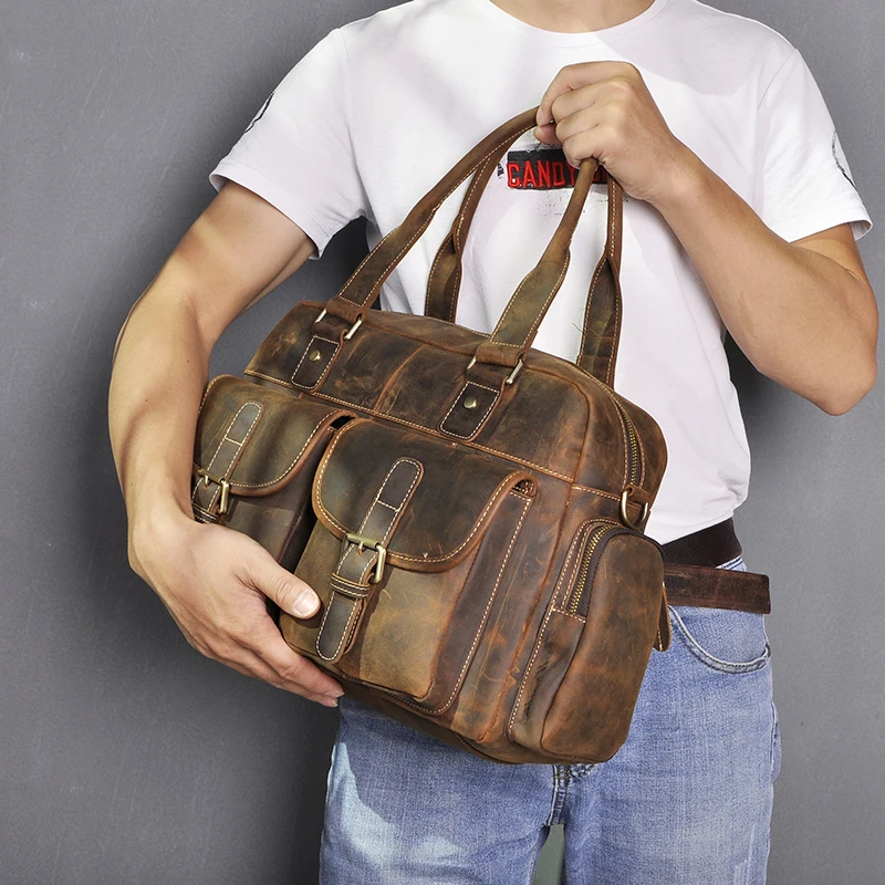 Crazy Horse-maletín de negocios de cuero para hombre, bolsa de mensajero con diseño de ordenador portátil de viaje, maletín para documentos, bolso