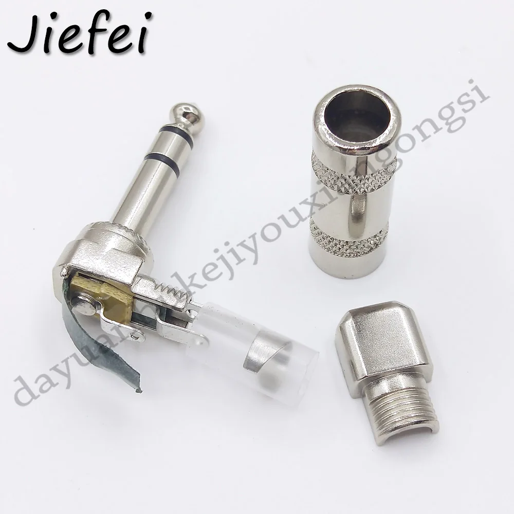 1Pcs Brass 6.35mm Jack Microphone plug Connector Right Angle Male Assembly 6.3mm mono / stereo Nickle plating Audio Plug