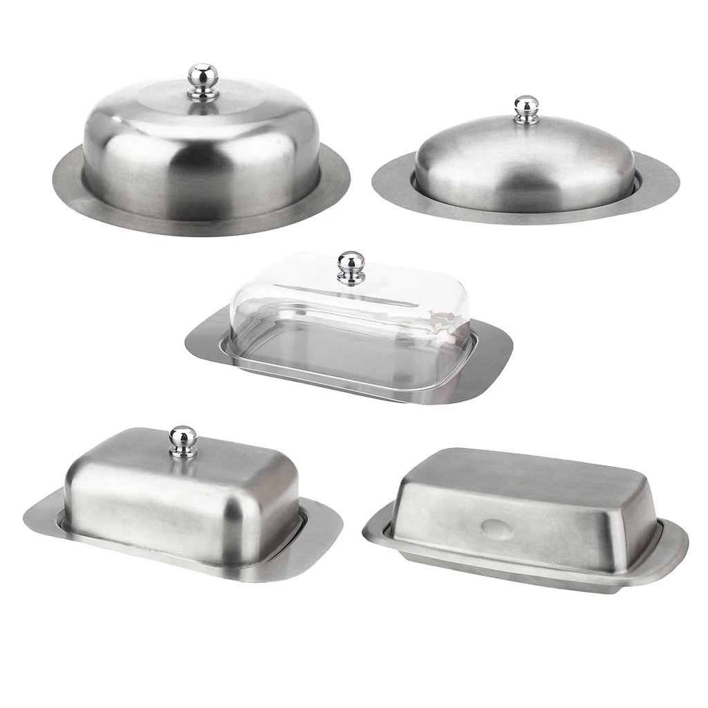 Stainless Steel Butter Dish Cake Dessert Bread Serving Tray Buffet Food Container Furit Salad Steak Storage Box