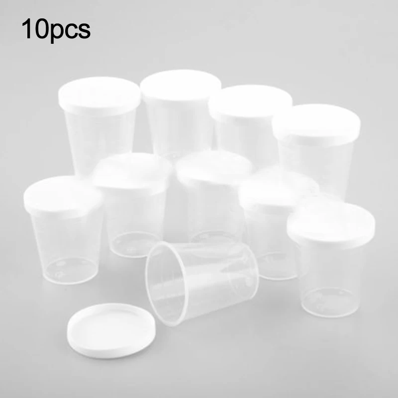 10Pcs 30ml Medicine Measuring Measure Cups With White Lids Cap Clear Graduated Measuring Cup Transparent Plastic Cups