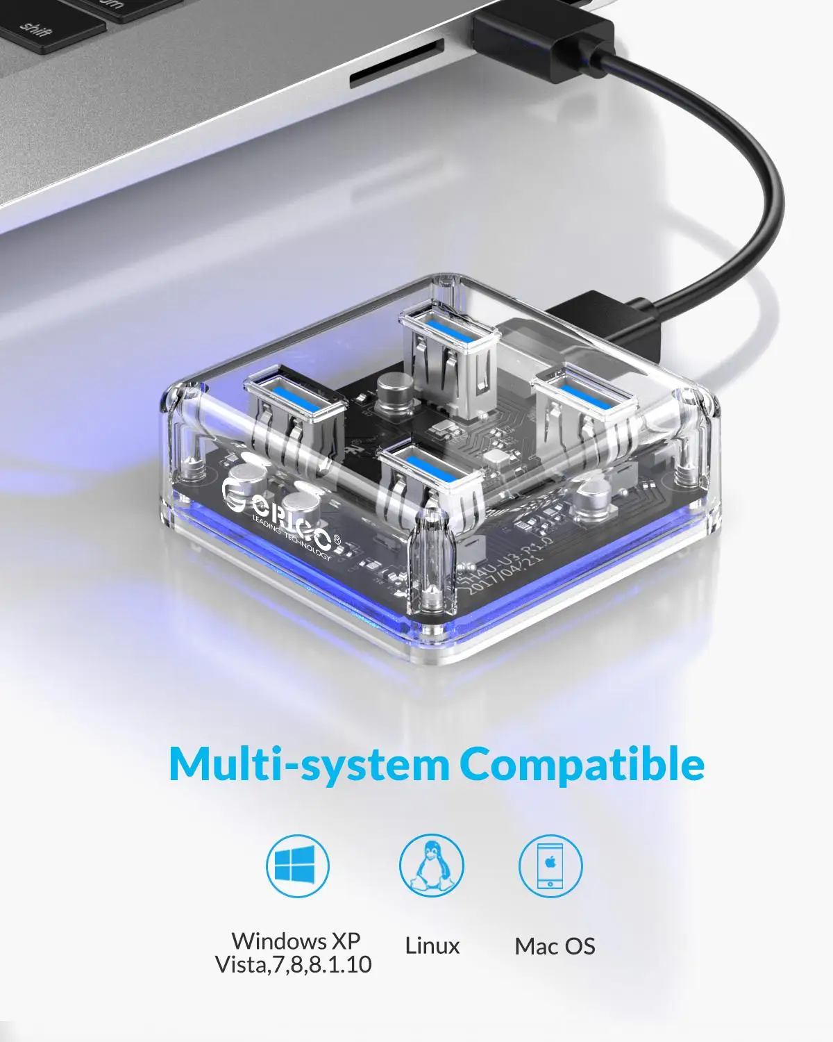 ORICO Transparent Series USB HUB  4 Ports USB 3.0 Desktop HUB High Speed USB Splitter Support OTG With Micro USB Power Interface