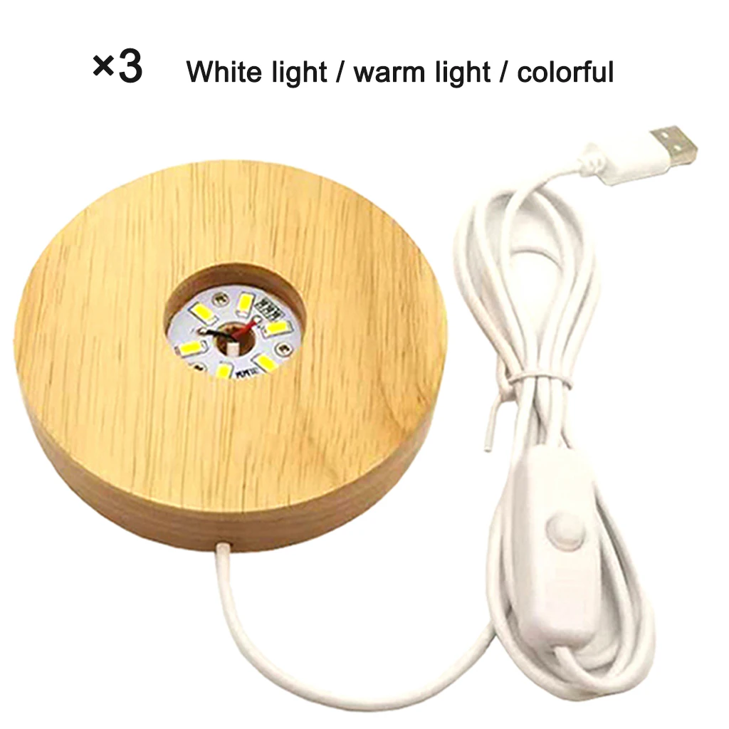 LED Light Lamp, Wooden Round Lights Display Base USB Cable Base Stand for 3D Crystal Ball Jewelry Glass Resin Art Vase Acrylic