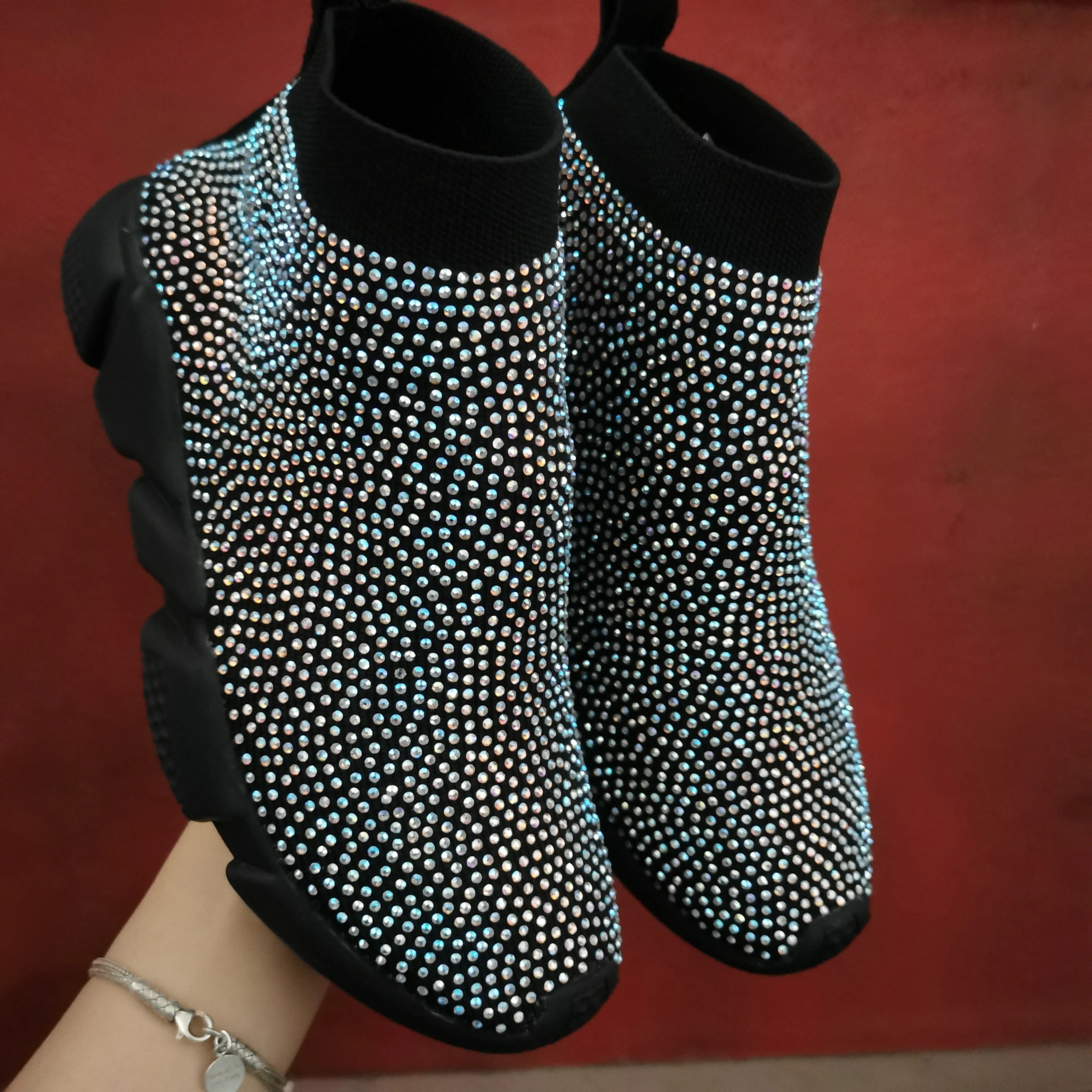 Elastic stockings spring flat shoes elastic boots men and women models color printing sneakers Flat Women Large Size