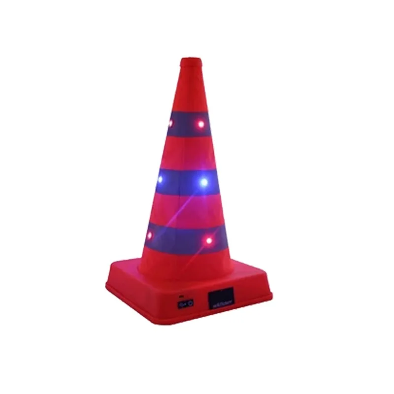 Double Warning LED Safety Road Cone 41cm height Folding Roadblock Charging Telescopic Ice Cream Shape Reflective Traffic Cone