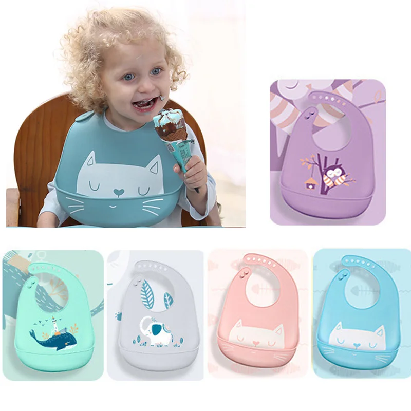 

Baby Feeding Silicone Bibs Waterproof For Infant Drooling Burp Cloth Toddlers Scarf Adjustable Cute Bibs Saliva Towel Kids Stuff